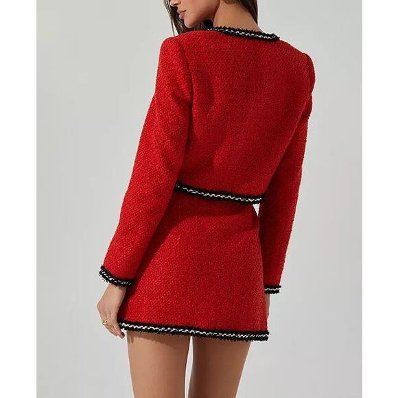 ASTR Milena Tweed Jacket & Mavey Tweed Mini Skirt set in Red size S NWT - Picture 3 of 7